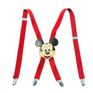Disney Vintage Mickey Mouse Leather Red Children’s Suspenders Memorabilia Unisex